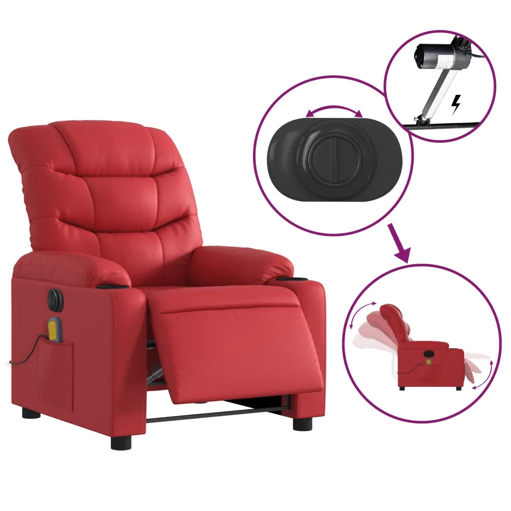 Poltrona Massaggio Elettrica Reclinabile Rosso Similpelle 3206597