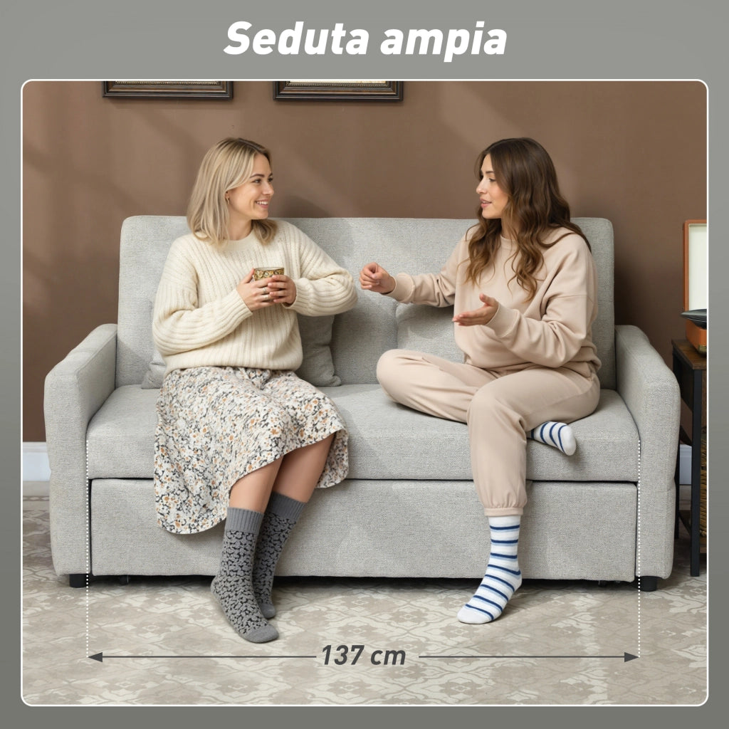 Divano Letto Clic Clac 2 Posti con Cuscini in Tessuto ¨C Zephmum ¨C Marrone Chiaro