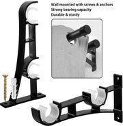Sistema di Supporto per Tende Robusto in Metallo - Supporto per Tende a Doppio Braccio - Nero - Adatto per 25-32 mm - Contenuto 2 Pezzi - Supporto per Tende