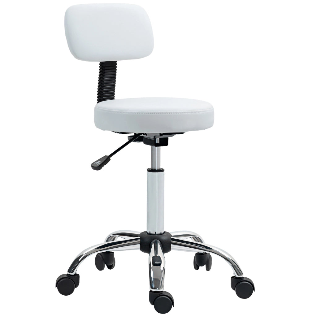 Sgabello Girevole con Schienale e Ruote ¨C zephmum ¨C Altezza Regolabile, Bianco