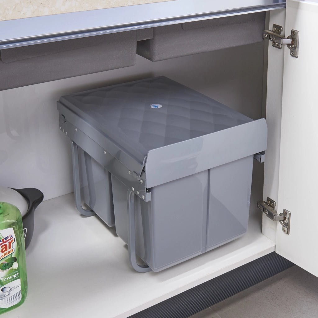 Pattumiera Estraibile Froland con 2 Bidoni Sotto Lavello 2x 15 L Grigio [en.casa]