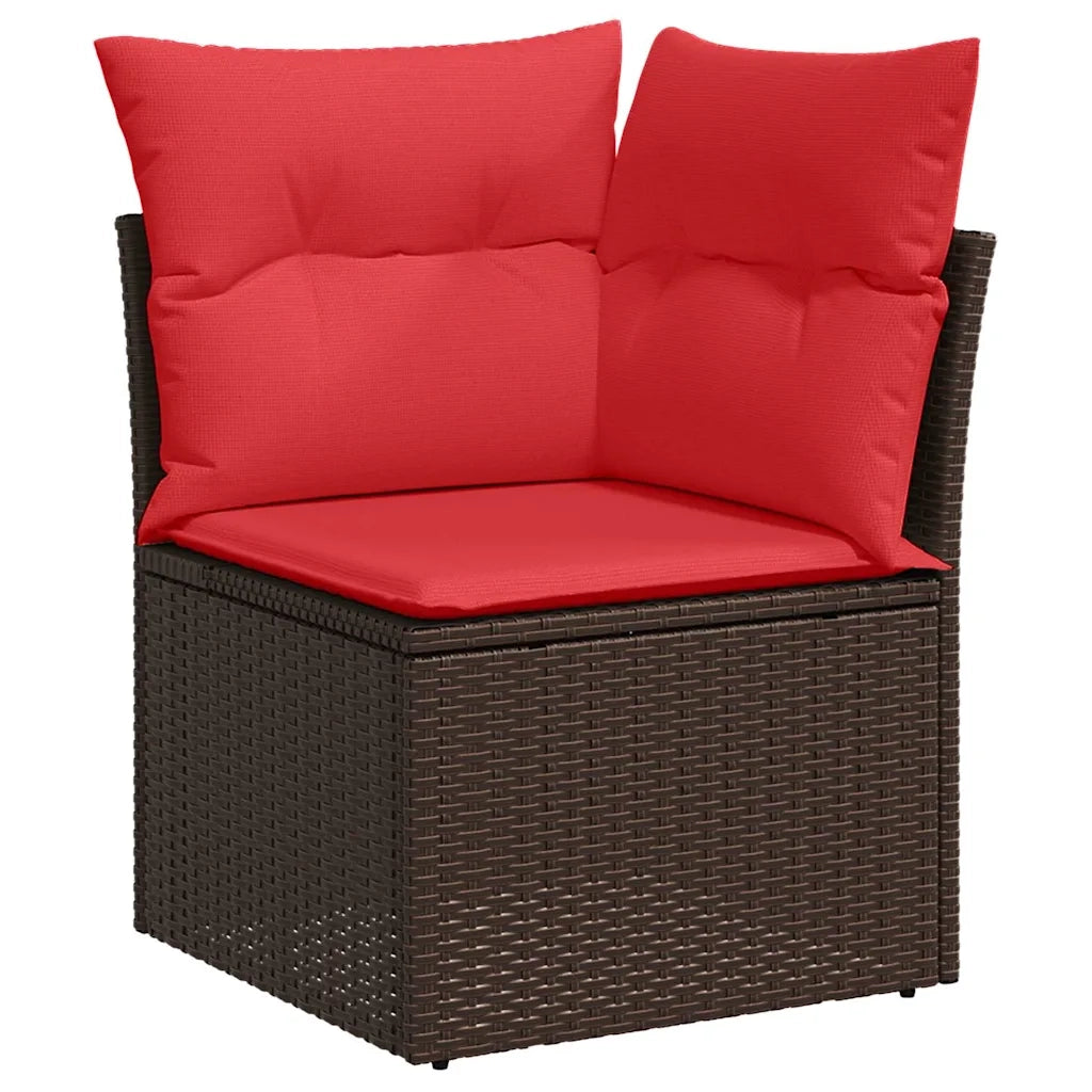 Set Divano da Giardino 5 pz Marrone e Rosso polyrattan 3355733