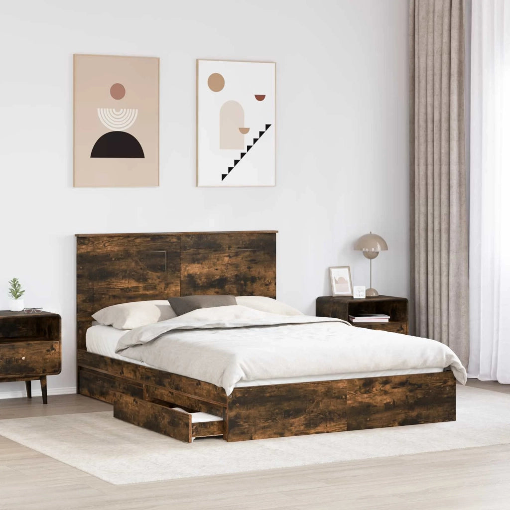 Letto con Contenitore con testiera Rovere fumé 160 x 200 cm 3409535