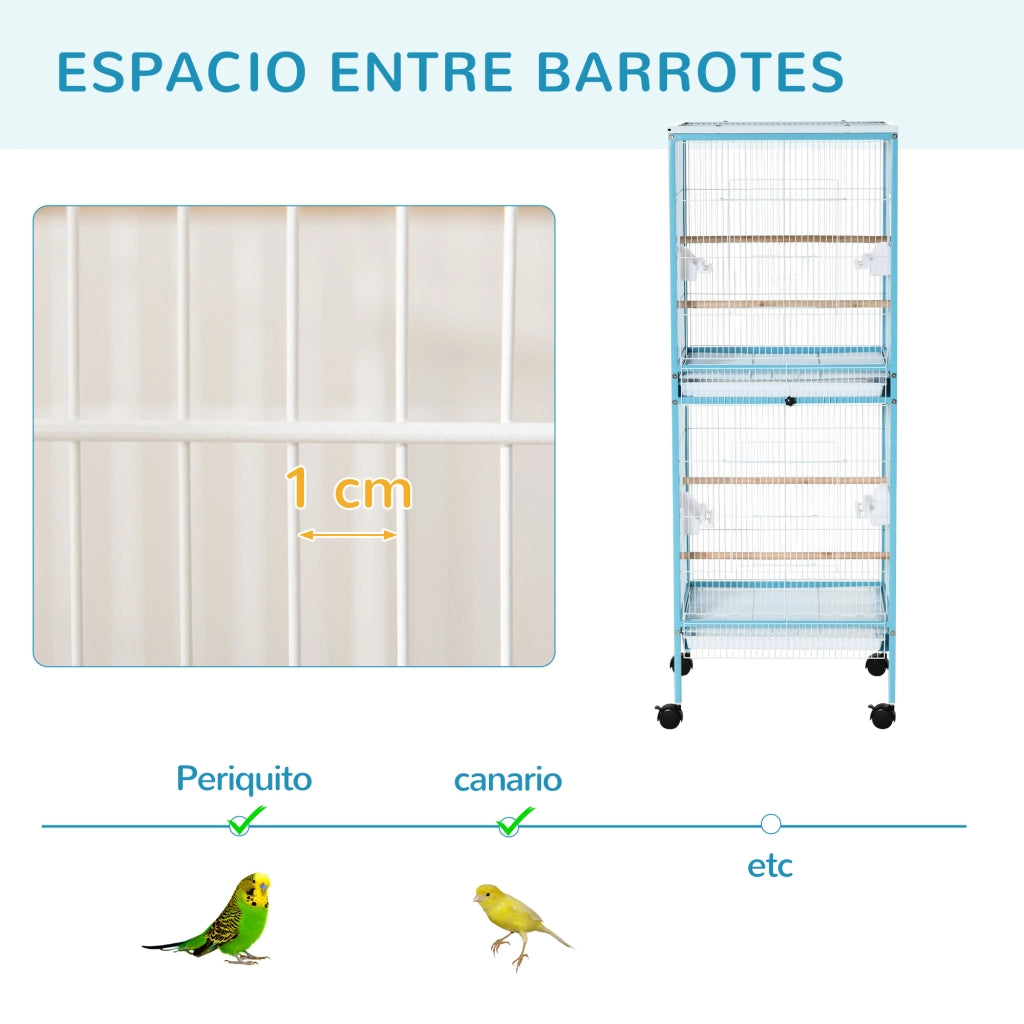 Gabbia per Uccelli 2 Livelli con Ruote ¨C Minimal ¨C Blu 51.5x50x140 cm