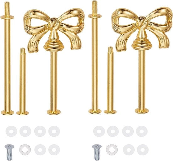 Due Set Cake Plattaforme con Design a Bow-Knot, Set di Accessori in Oro per Matrimoni e Eventi di Festa