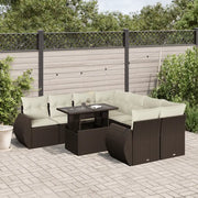 Set Divani da Giardino 9pz con Cuscini Marrone in Polyrattan