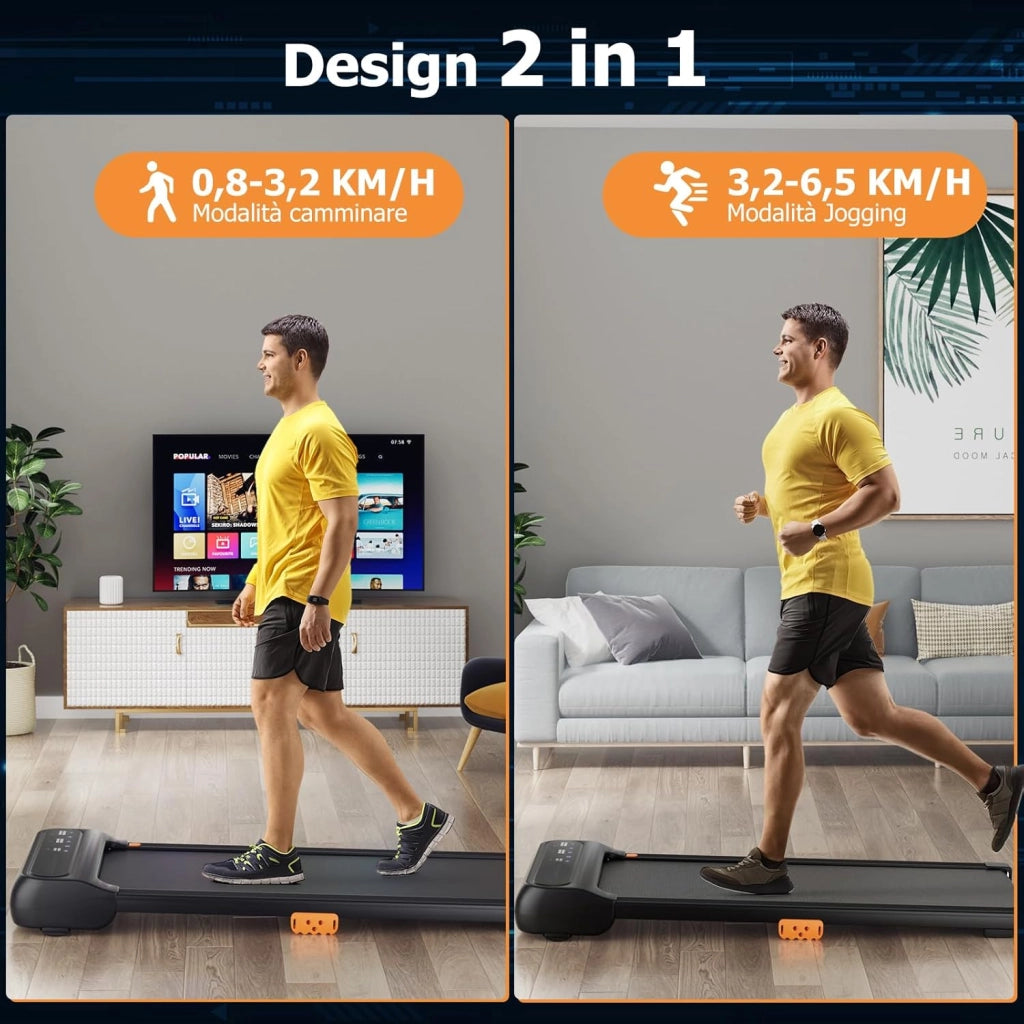 Tapis Roulant Senza Manubrio, Tapis Roulant Sotto Scrivania per Casa/Ufficio con 12 Programmi, Telecomando a Forma di Orologio e Schermo Touch LED, Senza Installazione, Capacità 120 kg