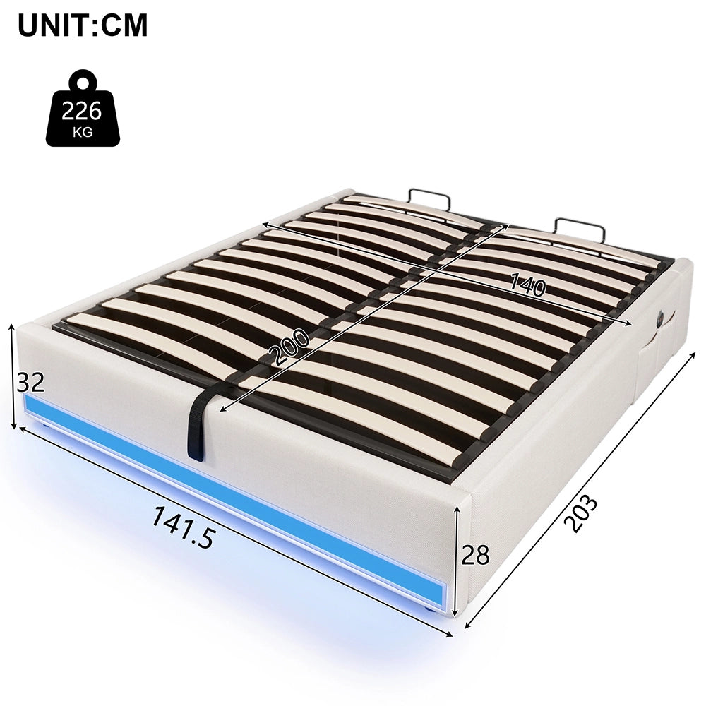 Letto contenitore - Xylo - 140x200 cm LED USB beige