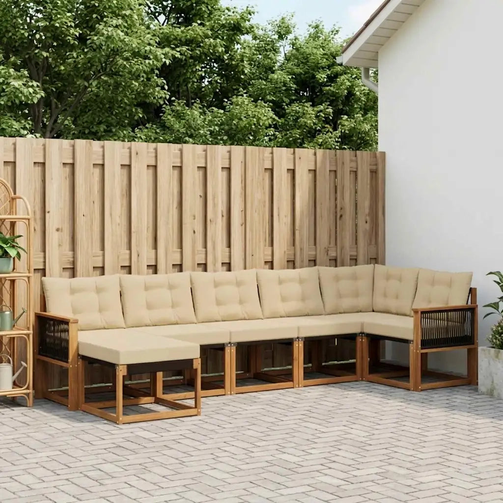 Set di divani da esterno con cuscino 7 pcs Naturale e Beige 3382097