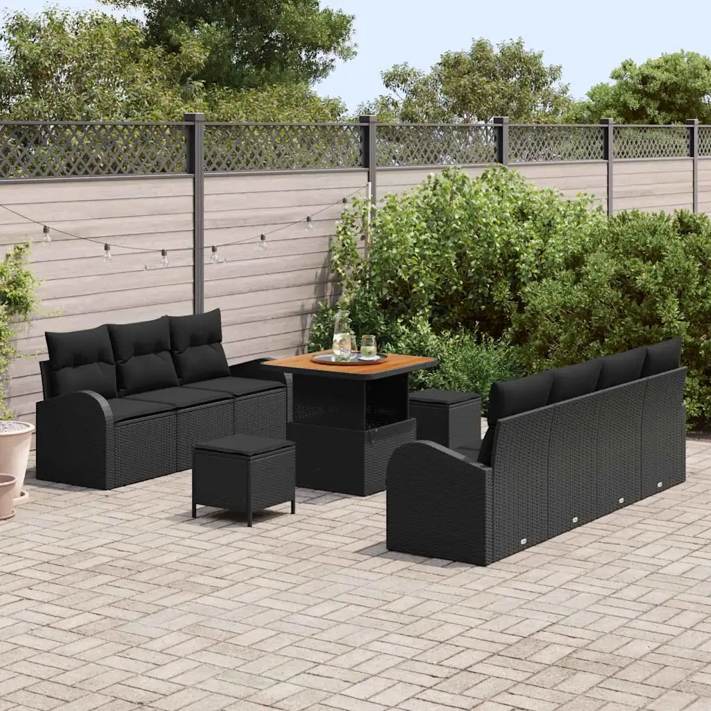Set Divano da Giardino con cuscino 10 pcs Nero polyrattan 3362354