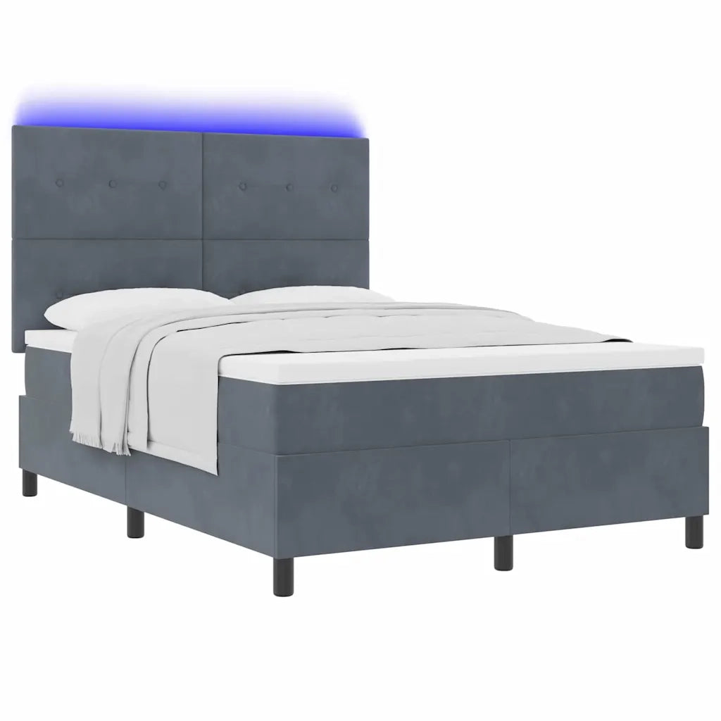 Letto a Sorgente LED Grigio scuro 140 x 200 cm Tessuto