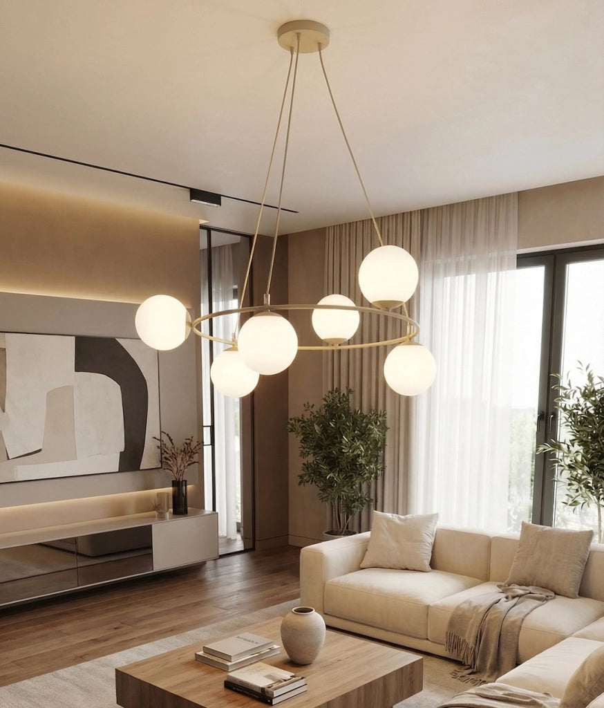 Lampada a sospensione AZURA 6xE14 beige/bianca Emibig