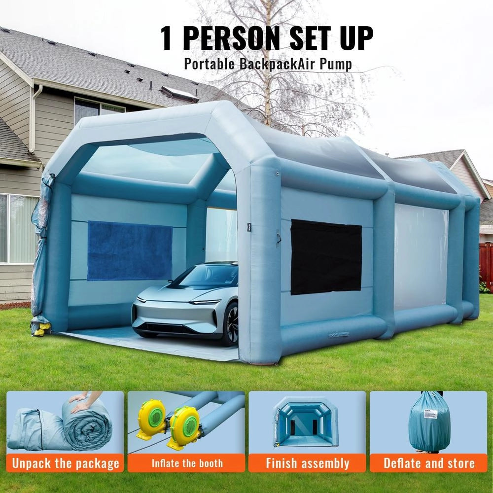 Tenda Verniciatura Spray Gonfiabile Auto Moto SUV 2 Ventilatori 960W 750W Filtro 3 Strati 8.5x4.8x3.3m
