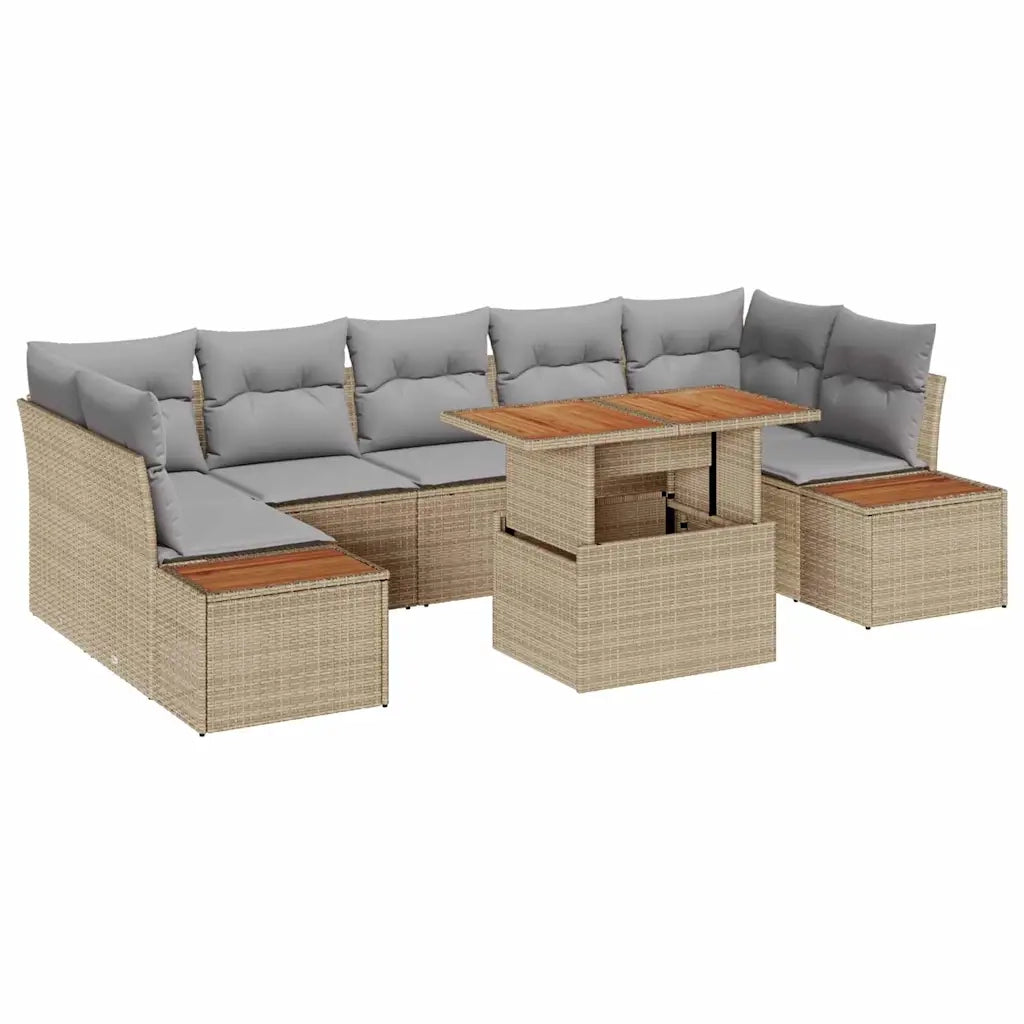 Set da Pranzo per Giardino con cuscino 8 pcs Beige e grigio