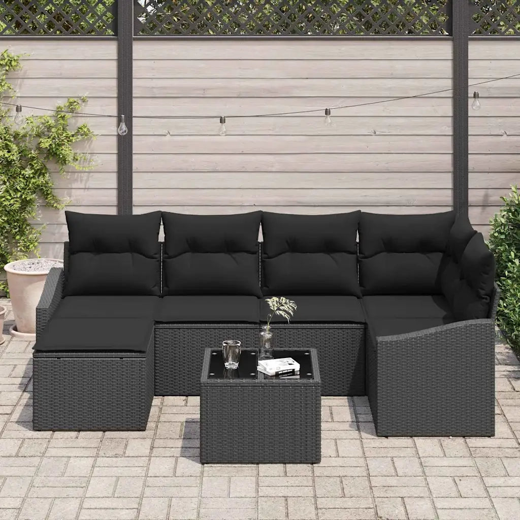 Set da Pranzo per Giardino con cuscino 7 pcs Nero 3355472