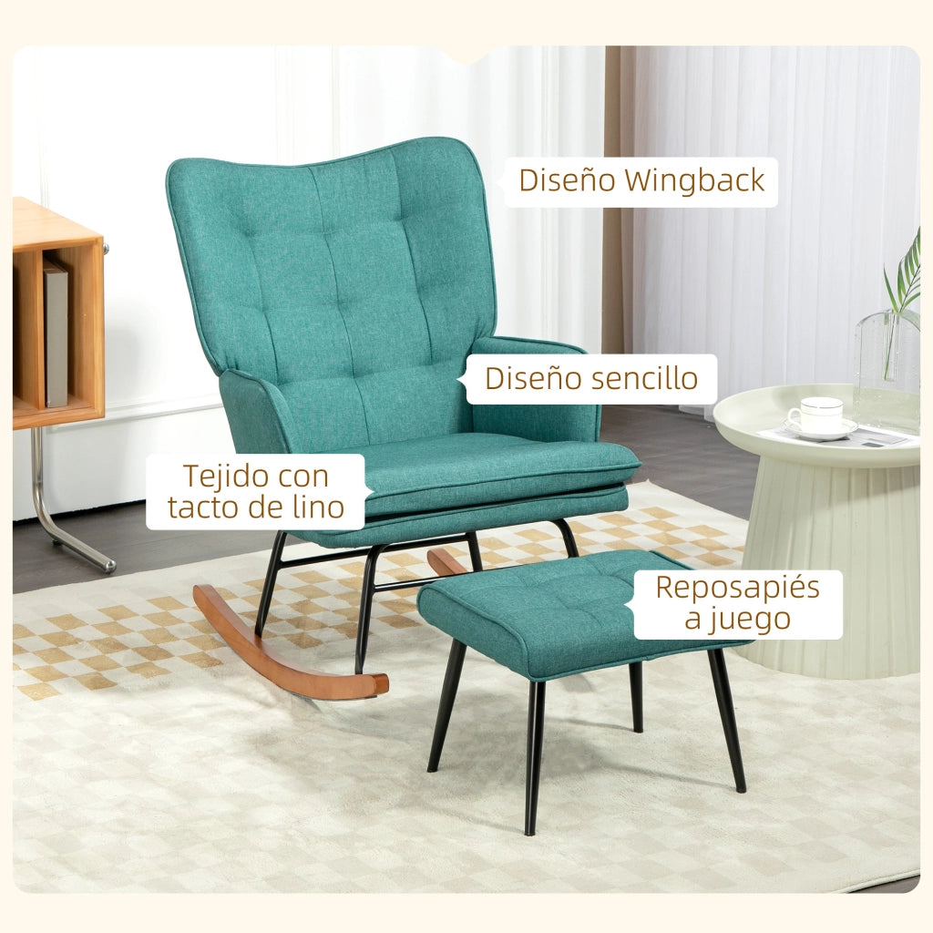 Poltrona Dondolo con Poggiapiedi e Braccioli ¨C Minimal ¨C Verde