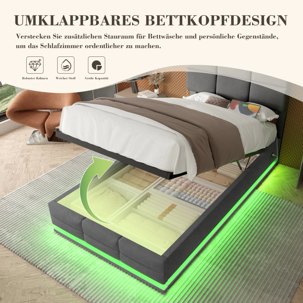 letto in velluto grigio scuro 90 x 200 cm