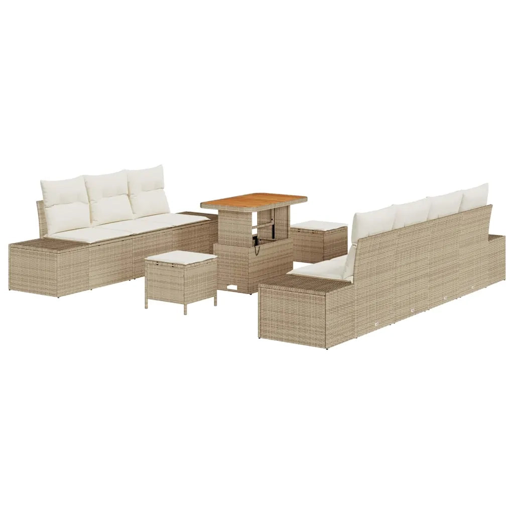 Set Divano da Giardino con cuscino 10 pcs Beige polyrattan