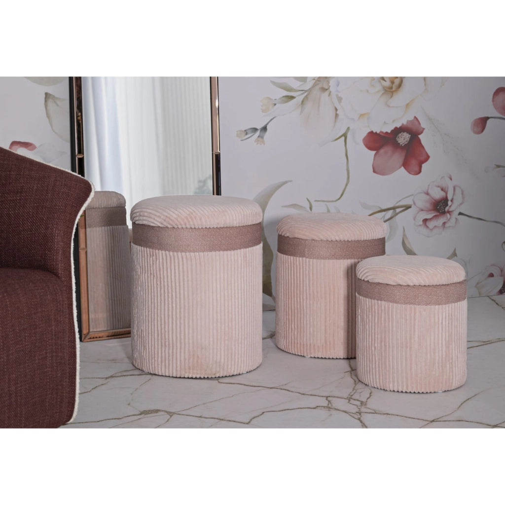 Set di 3 Pouf VKH769, Rosa, MDF, 40,5x40,5x49,5 cm