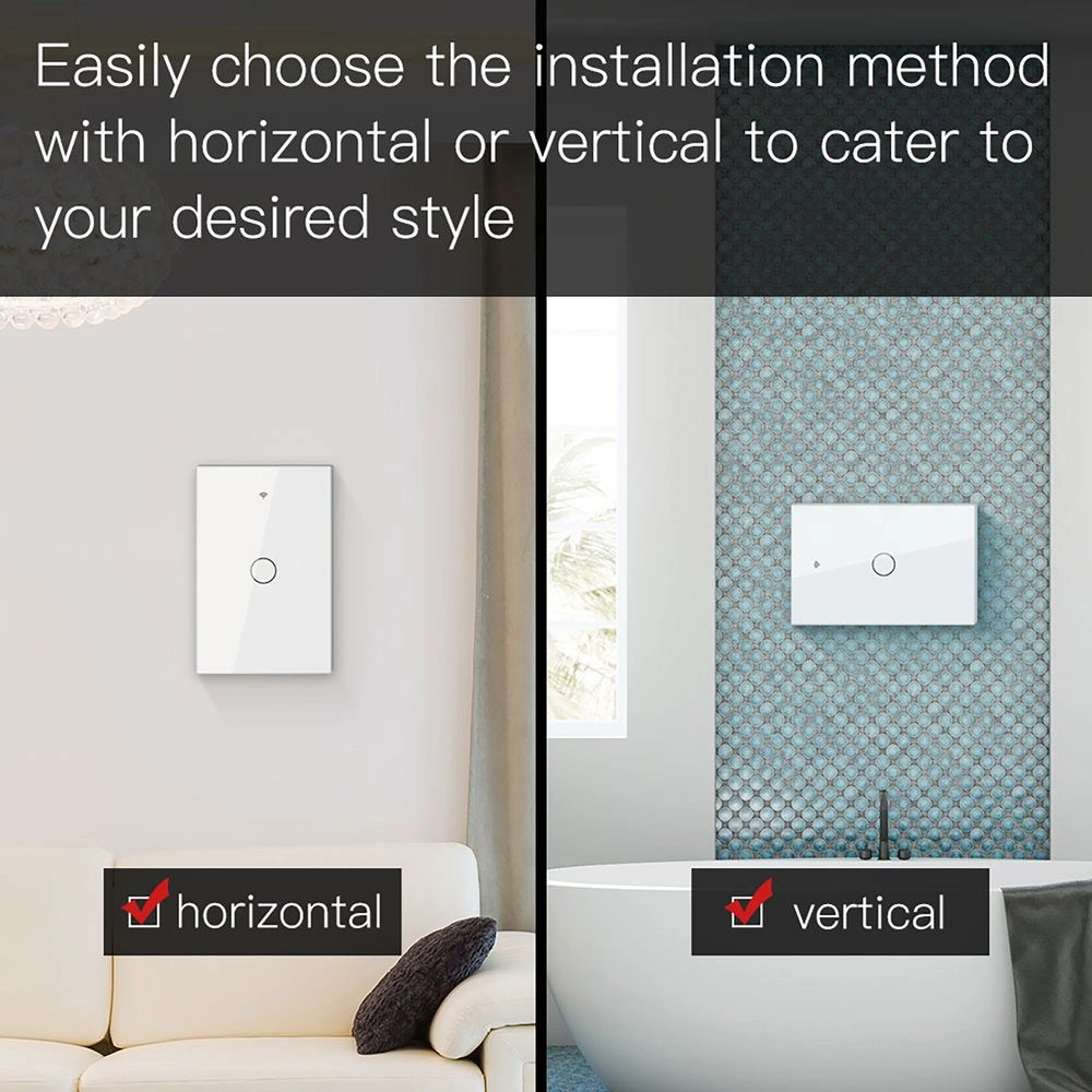 Interruttore Da Parete Touch 1 Tasto, WIFI 2.4G+BLE+RF 433MHz, Bluetooth BLE Mesh TUYA, Smart Life 10A, AC 90-250V, 50/60HZ, 120X72X38mm Per Scatola 503, IP20, Bianco, SH9551W
