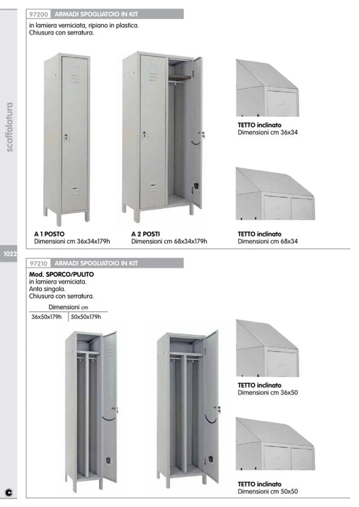 1pz armadio spogliatoio a 2 posti in kit con serratura dimensioni cm 68x34x179h cod:ferx.11612