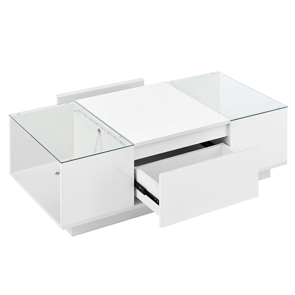 Tavolino-Xylo-105cm vetro LED 2 cassetti spazio archiviazione