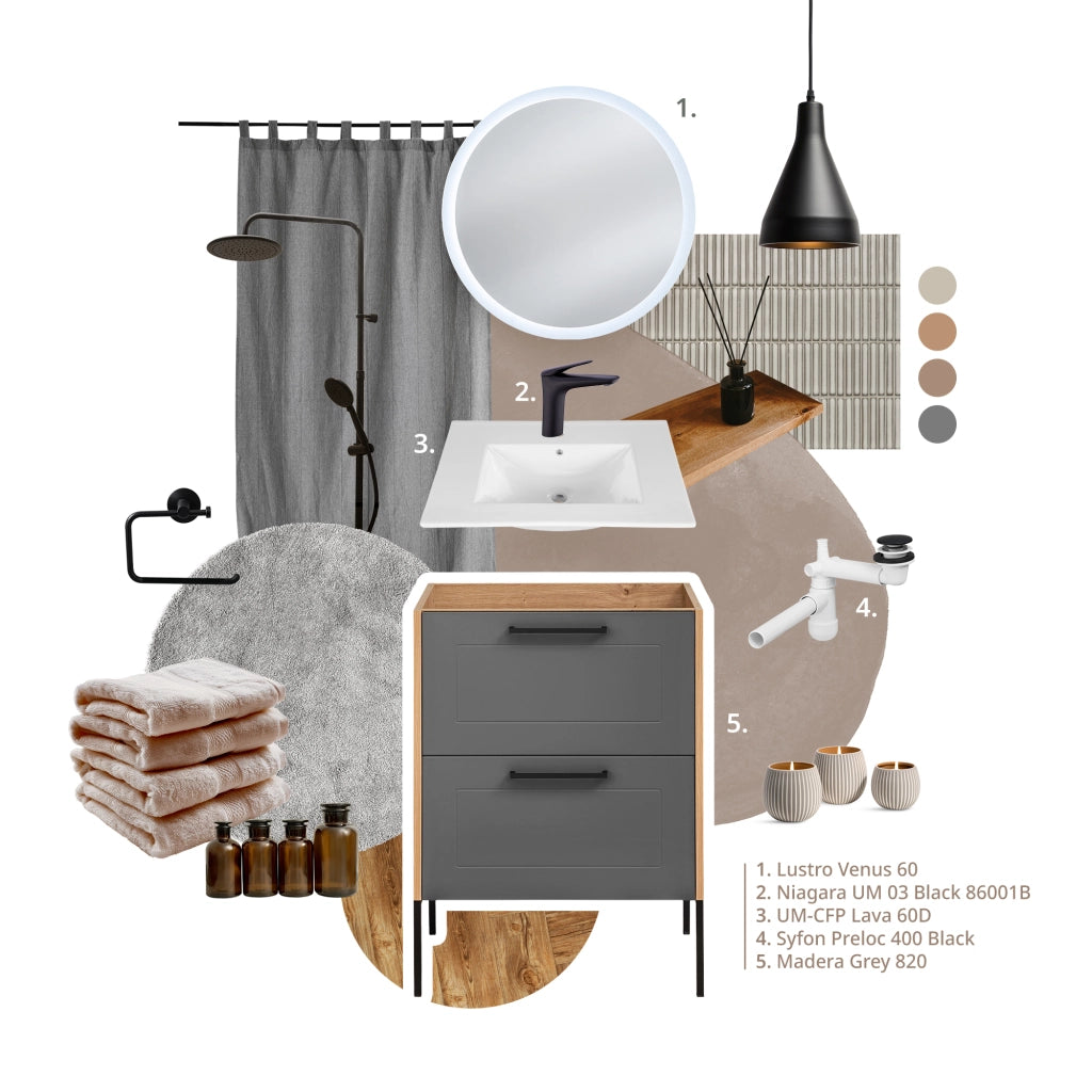 Mobile sottolavabo 60 cm 2 cassetti Madera Grey 60 x 61 x 46 cm