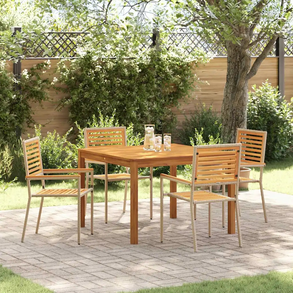 Set da Pranzo per Giardino 5 pcs Beige Legno di Acacia Massello