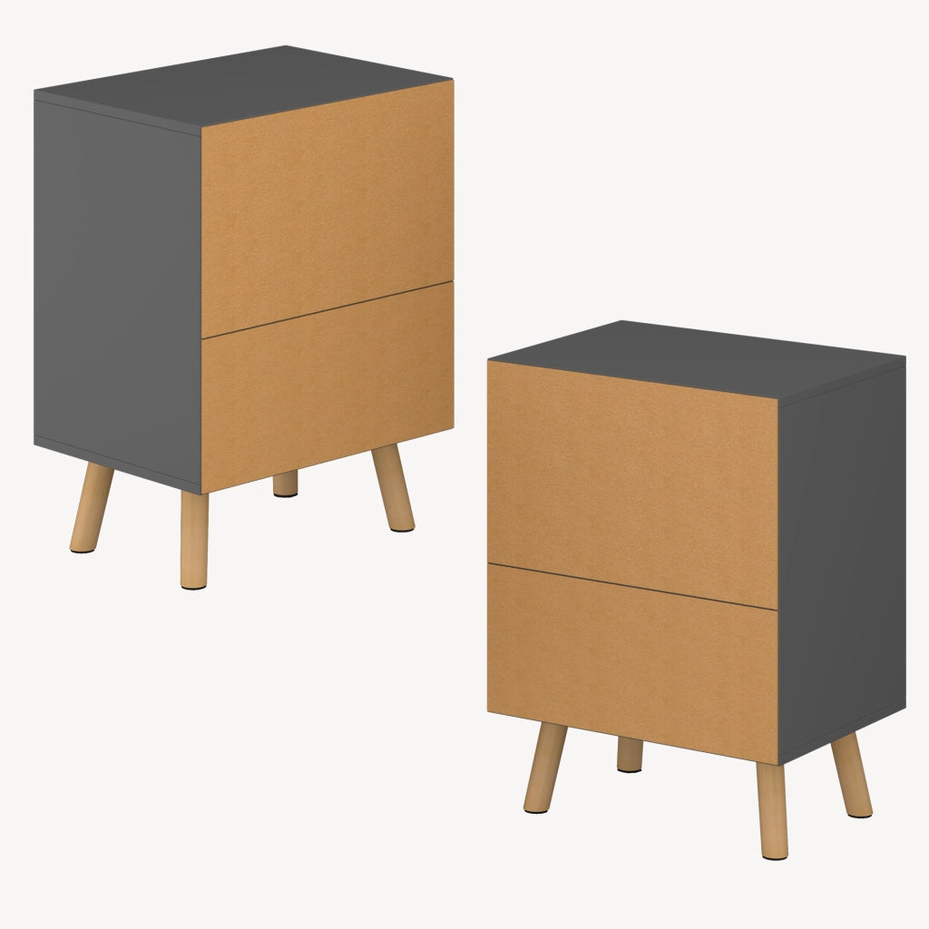 Set di 2 Comodini Sundsvall con Cassetto e Scomparto - Grigio scuro [en.casa]