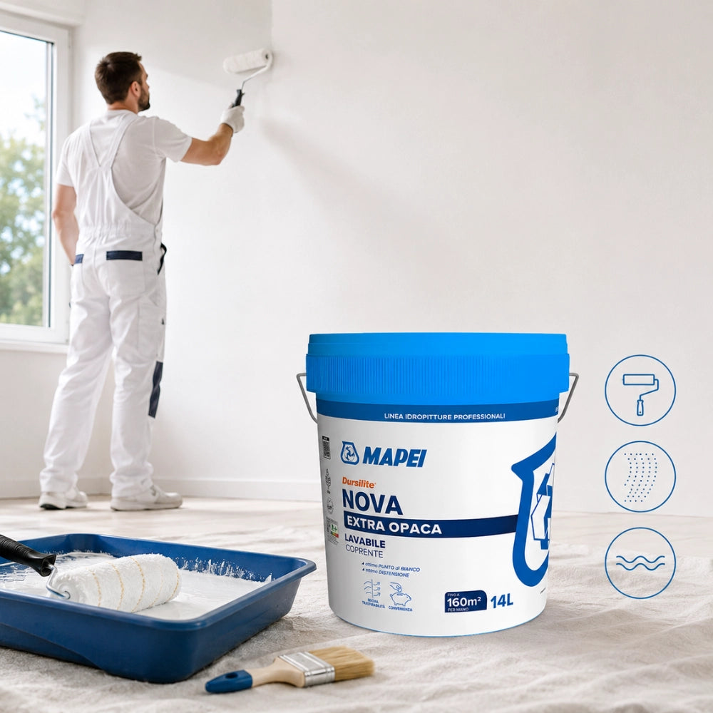 Mapei dursilite nova idropittura murale extra opaca lavabile per interni 14l