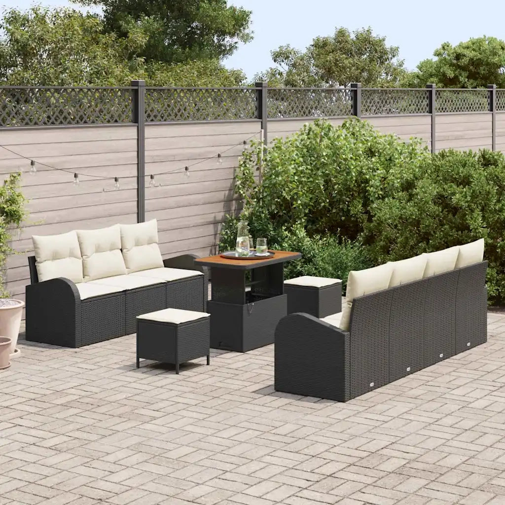 Set Divano da Giardino con cuscino 10 pcs Nero e Crema 3364310