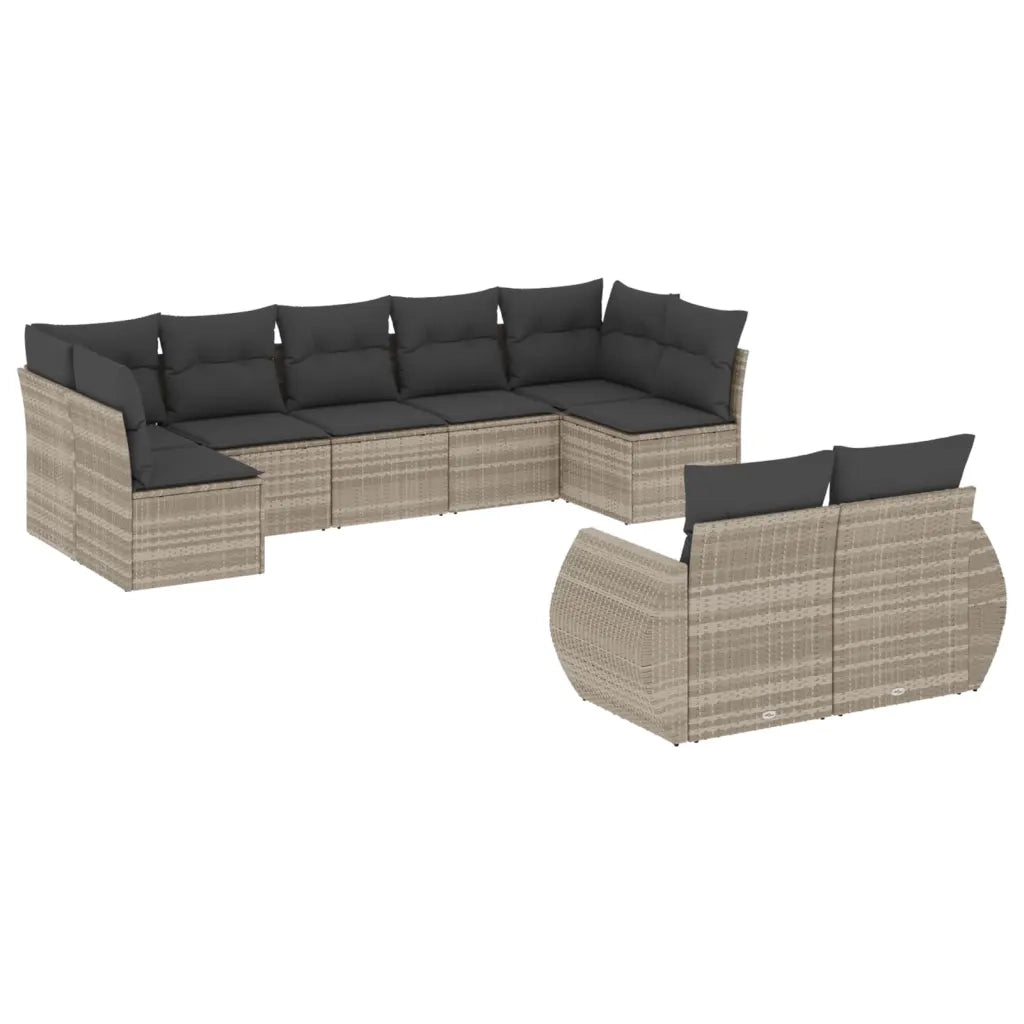 Set Divano da Giardino 9pz con Cuscini Grigio Chiaro Polyrattan 3254159