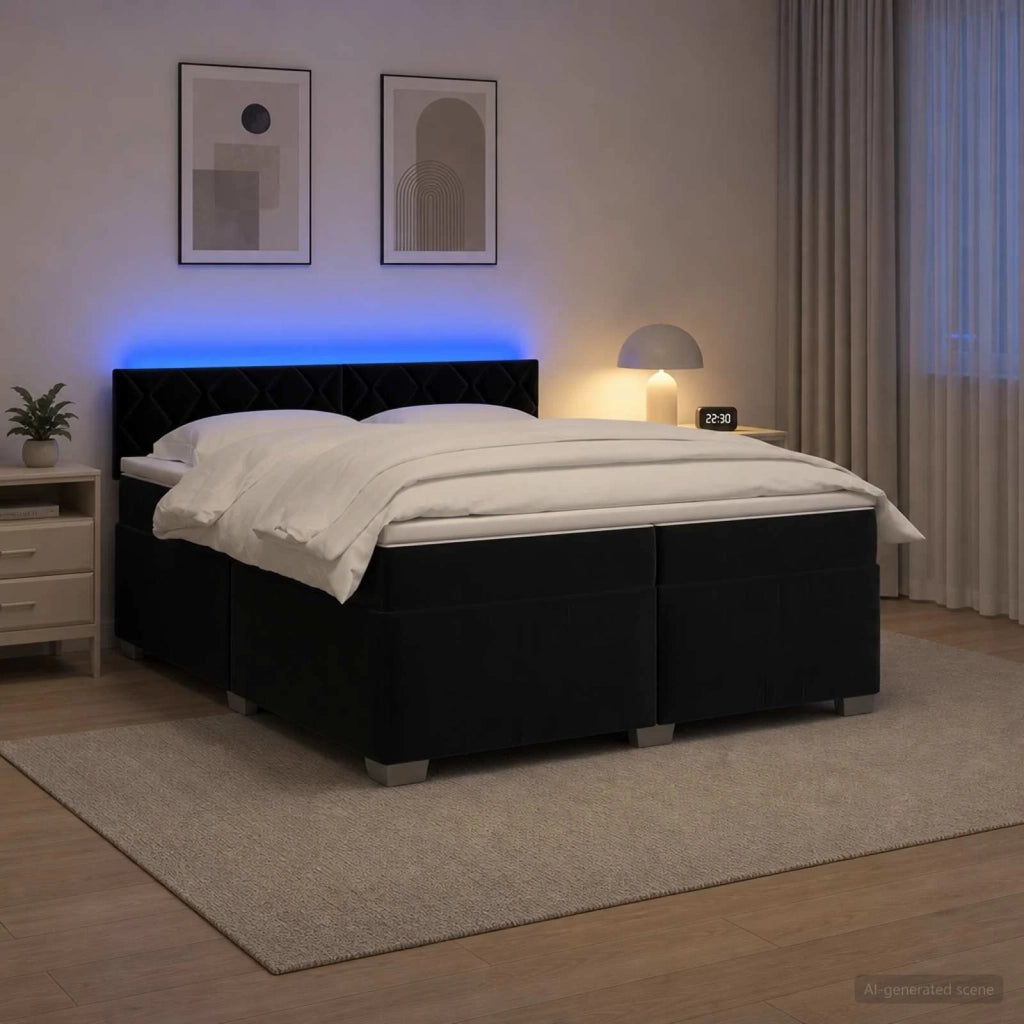 Letto con Box Spring, Materasso e LED Nero 200 x 200 cm Velluto 3452254