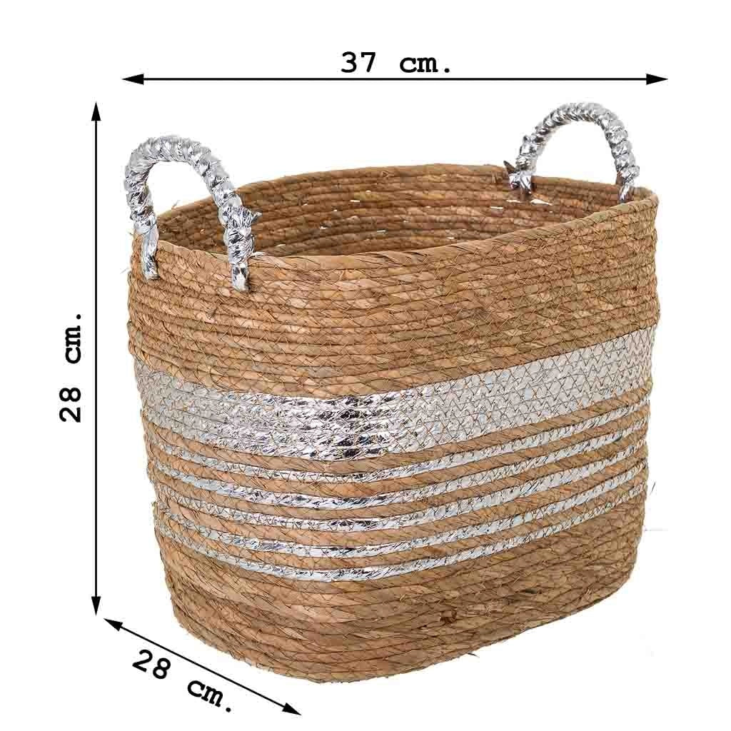 Navicella in fibra naturale foderata marrone 37x28x28h