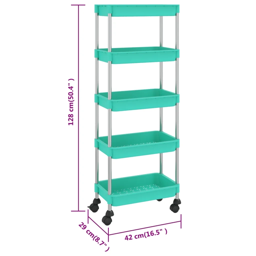 Carrello da Cucina 5 Ripiani Turchese 42x29x128 cm Ferro e ABS 336334