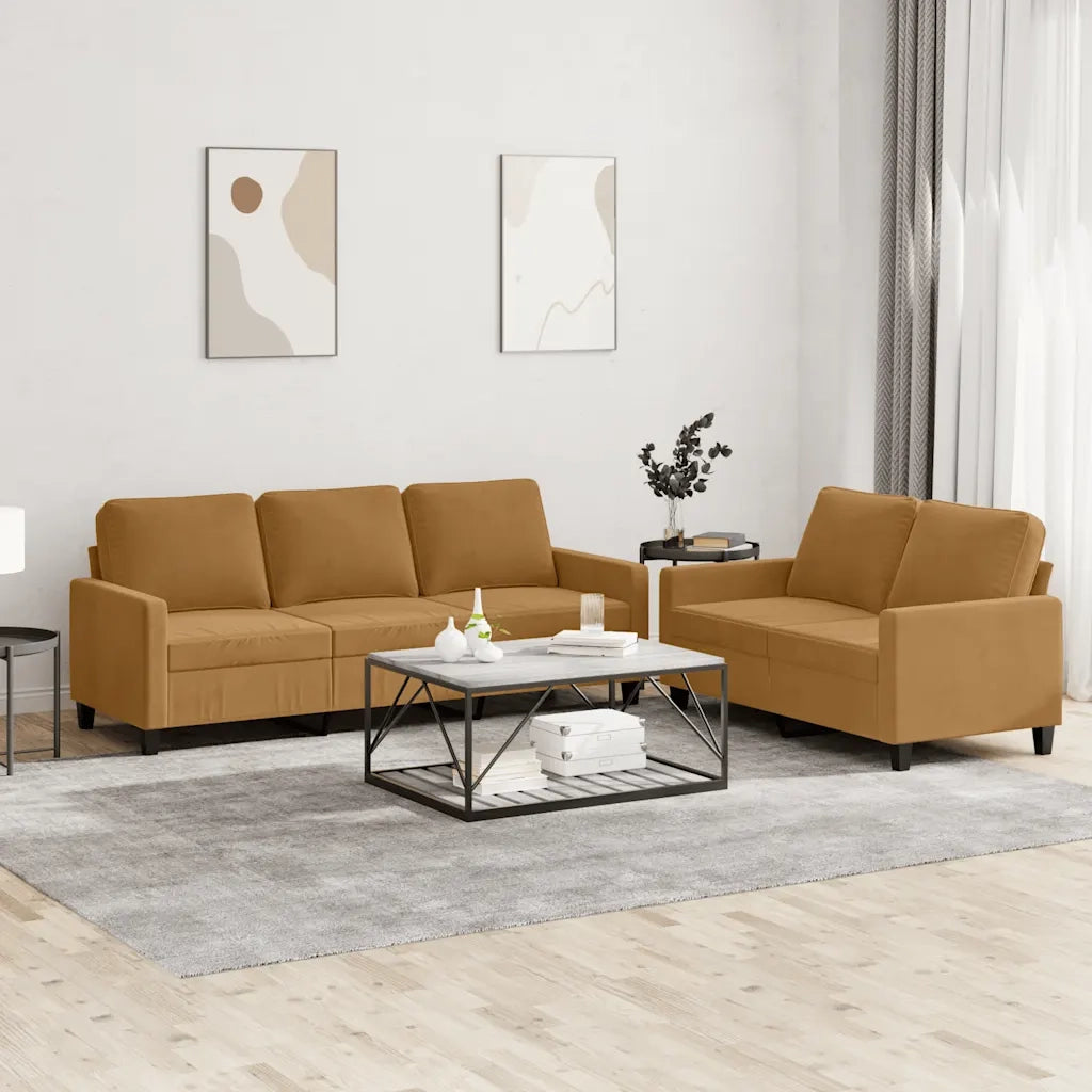 Set di Divani 2 pz con Cuscini Marrone in Velluto 3201523