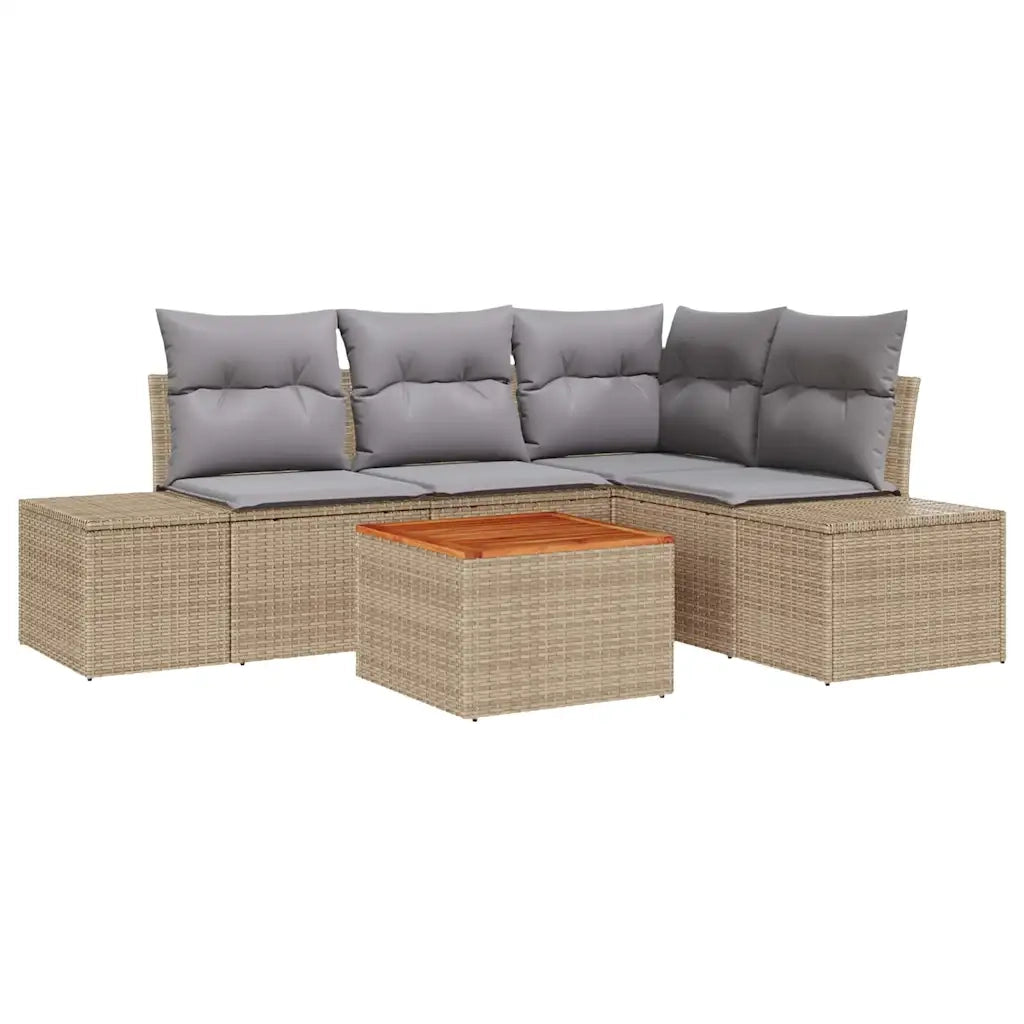Set Divano da Giardino 5 pcs Beige e Grigio Chiaro polyrattan