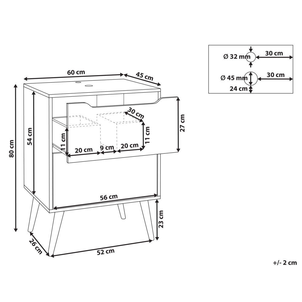 Mobiletto lavabo marrone chiaro MDP 60 x 80 cm Bagno con cassetti