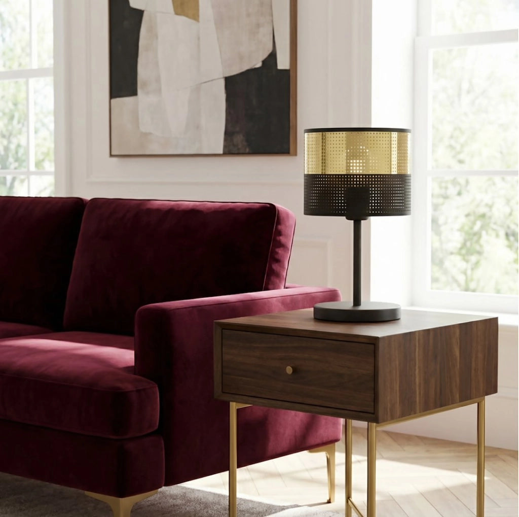 Lampada da tavolo LUX nera oro traforata 1xE27 Emibig