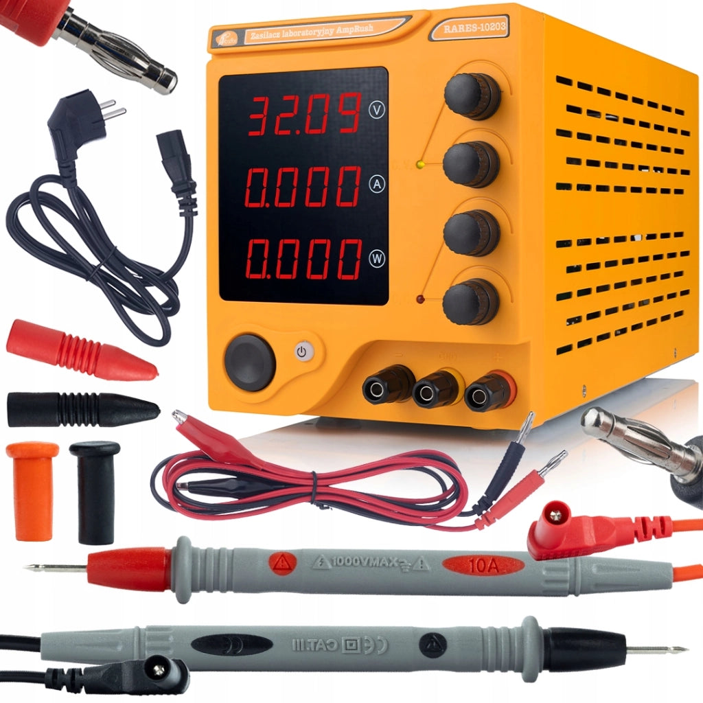 Zasilatore da Laboratorio Regolabile 32V 10A con Display Digitale e Cavi di Misura 100cm – Precisione e Sicurezza per