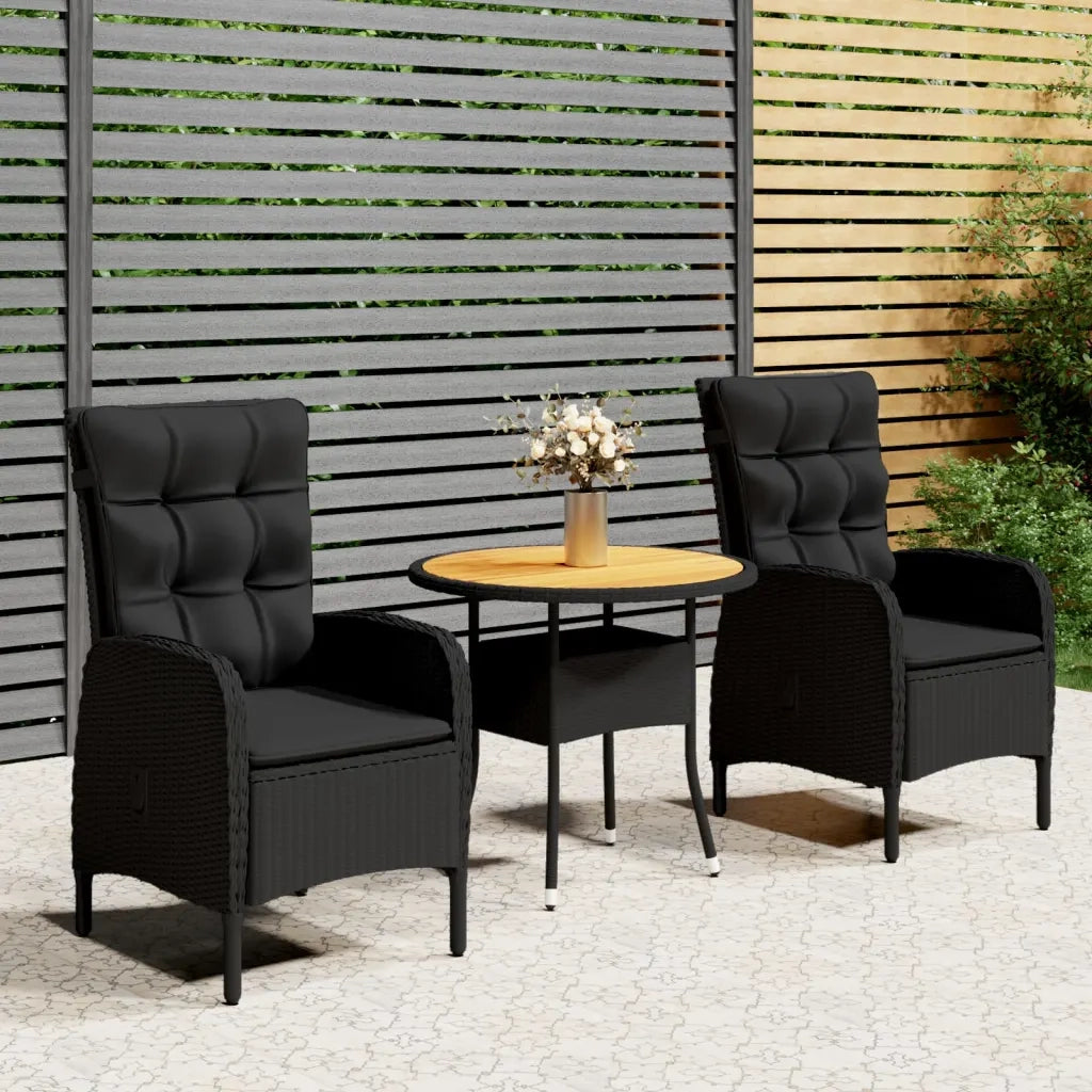 Set da Bistrot per Giardino 3 pz in Polyrattan Nero 3058549