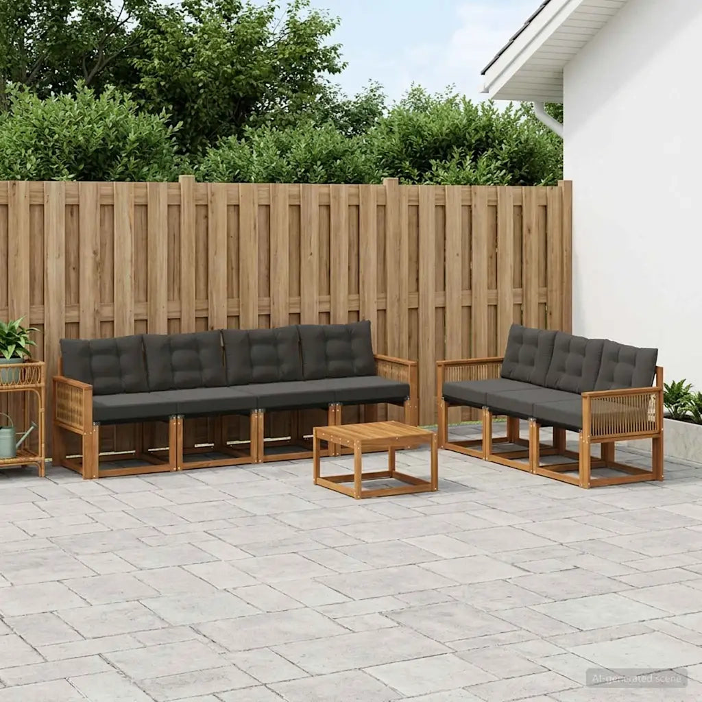Set di divani da esterno con cuscino 8 pcs Naturale e Nero 3381828