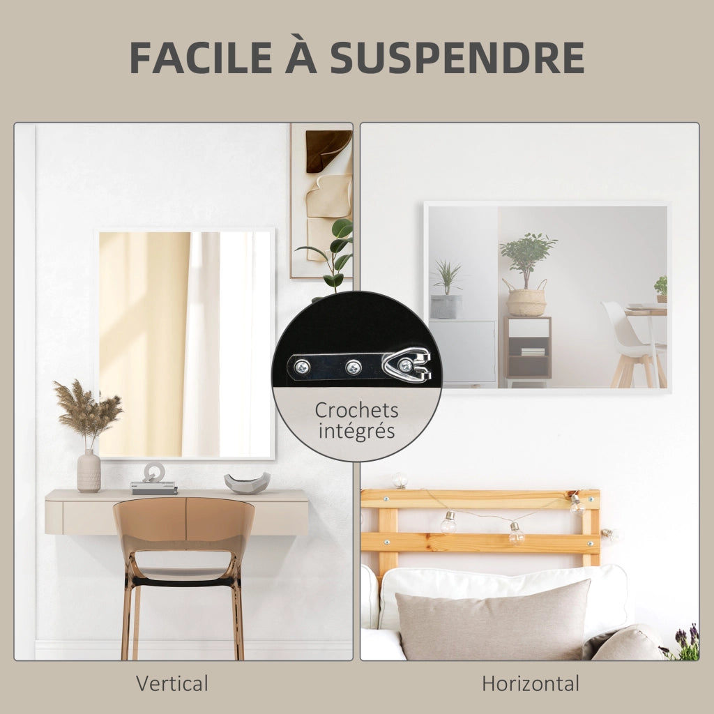 Specchio da parete rettangolare ¨C Minimal ¨C 90x70 cm, bianco, legno