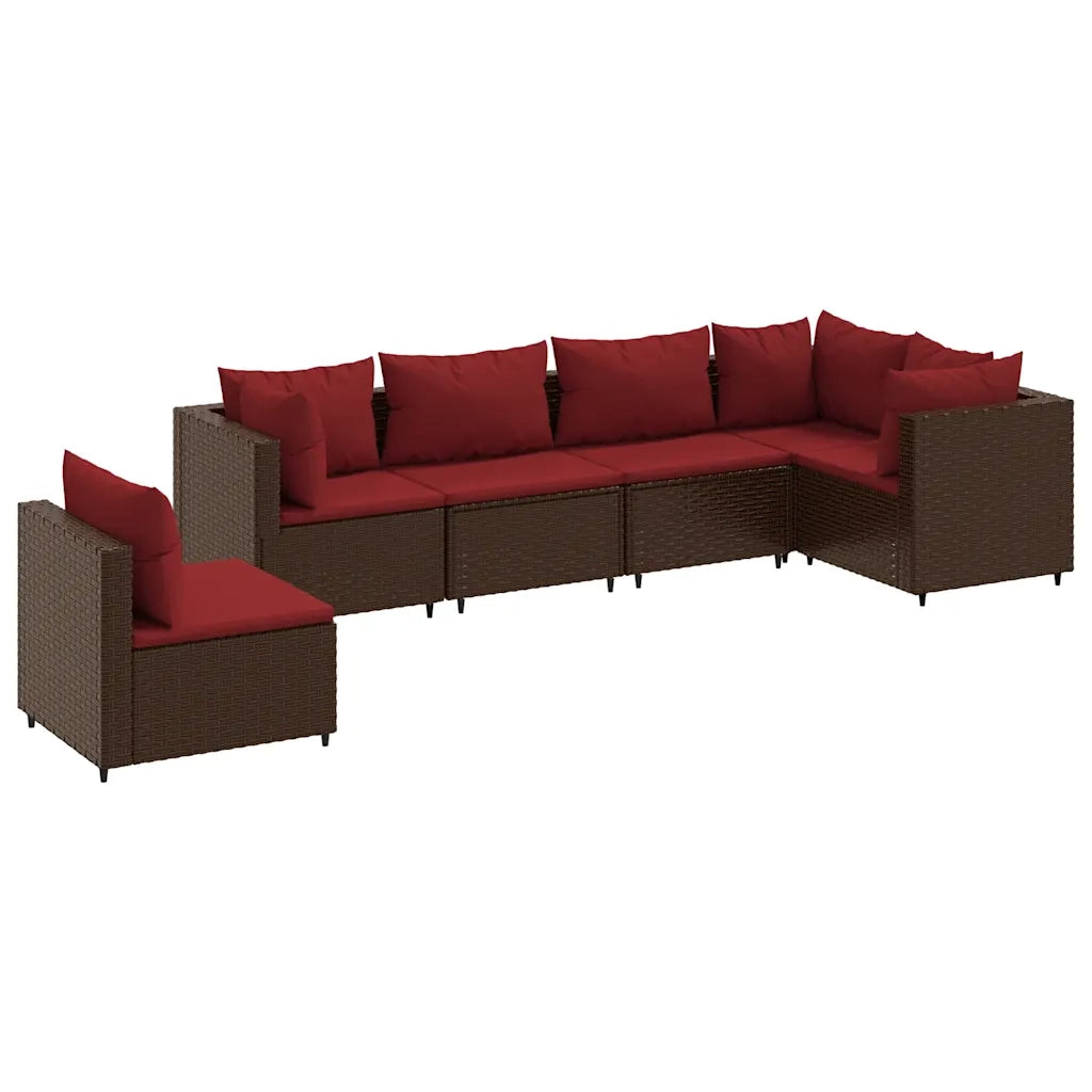 Set Mobili da Giardino 6pz con Cuscini in Polyrattan Marrone