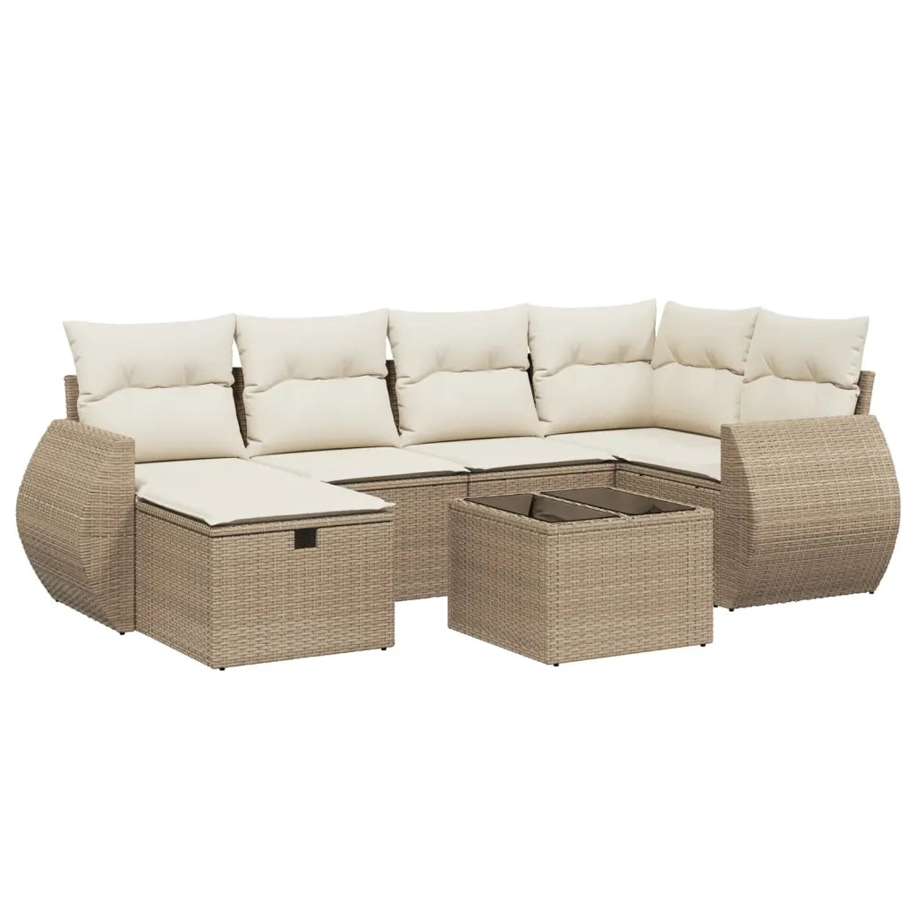 Set Divani da Giardino 7 pz con Cuscini Beige in Polyrattan 3264114