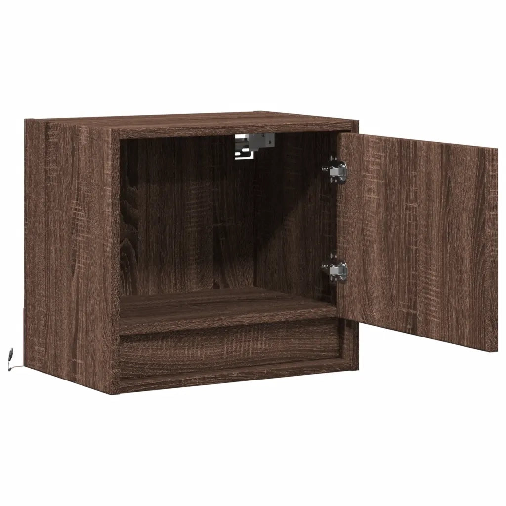 Comodini a Parete con luci LED 2 pz Rovere Marrone 852088