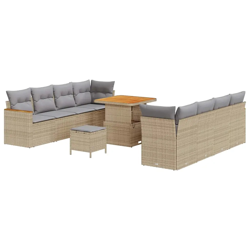 Set Divano da Giardino 11 pcs Beige polyrattan