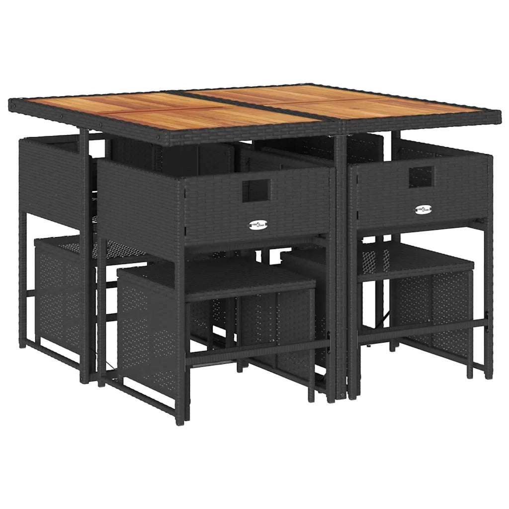 Set da Pranzo da Giardino 9 pz con Cuscini Nero in Polyrattan 3211323