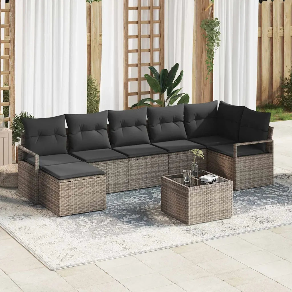 Set di divani con cuscino 8 pcs Grigio polyrattan