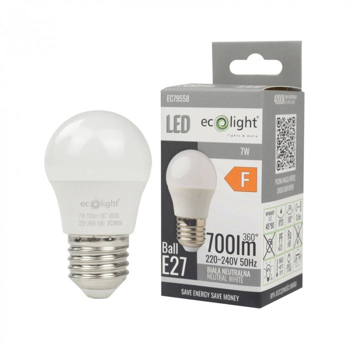 Lampadina LED E27 7W 630lm 4000K anti-sfarfallio Ecolight
